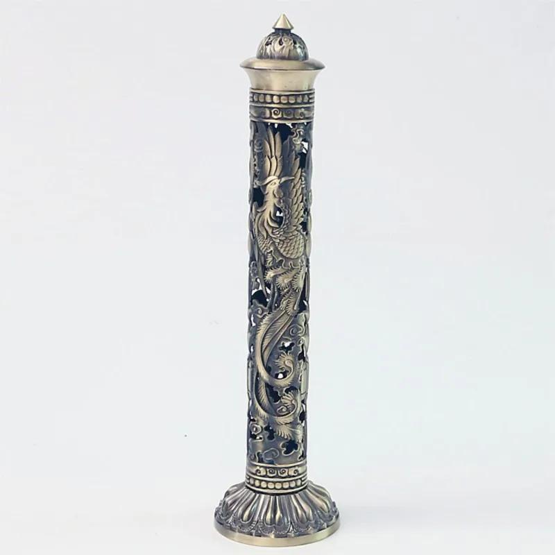 Retro Vertikaler Räuchergefäß Buddha Drachen Phönix Stil Säule Metall Räucherstäbchenhalter Heim Büro Räuchergefäß Dekoration