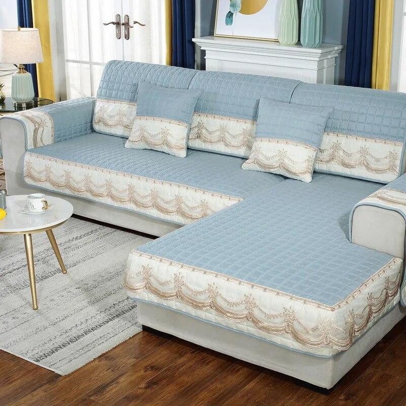 Sklisikkert Sofatrekk til Stue Universelt Møbelbeskyttende Håndkle Stoff Sofatrekk Blondekant Sofaputetrekk Enkelt