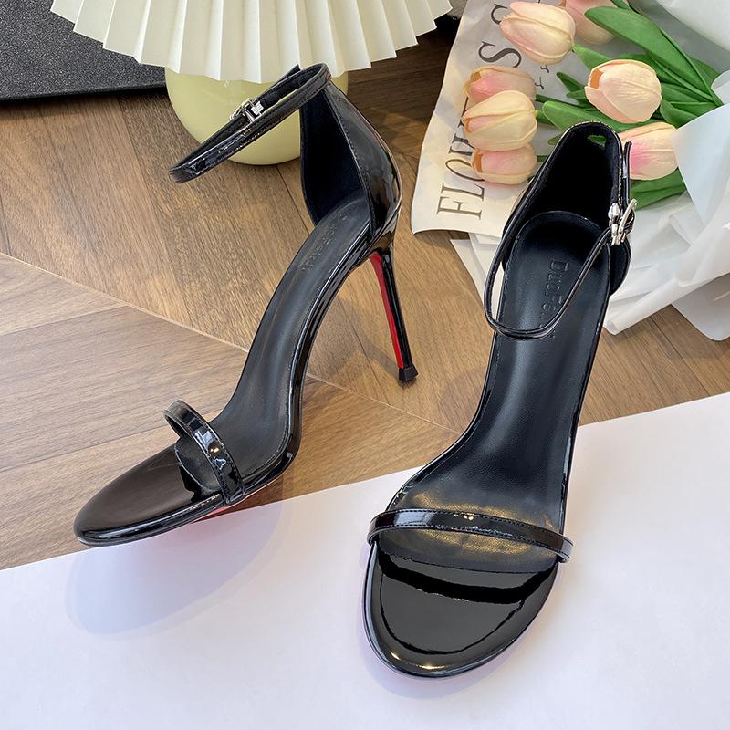 One-word sandals women's summer new models are not tired of feet, sexy and beautiful, nude red-soled high heels women