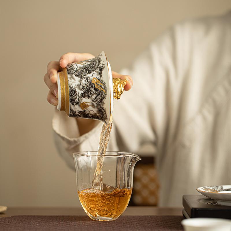Čínský ručně vyráběný drak, keramický gaiwan, šálek na čaj, domácí krása, přenosná čajová miska, porcelánová čajová sada, příslušenství 160ml