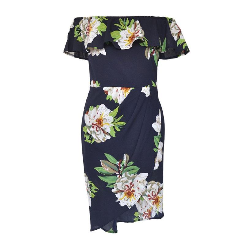 Elegant Women Floral Print Short Sleeve Boho Long Dress Evening Party Maxi Wrap Dress