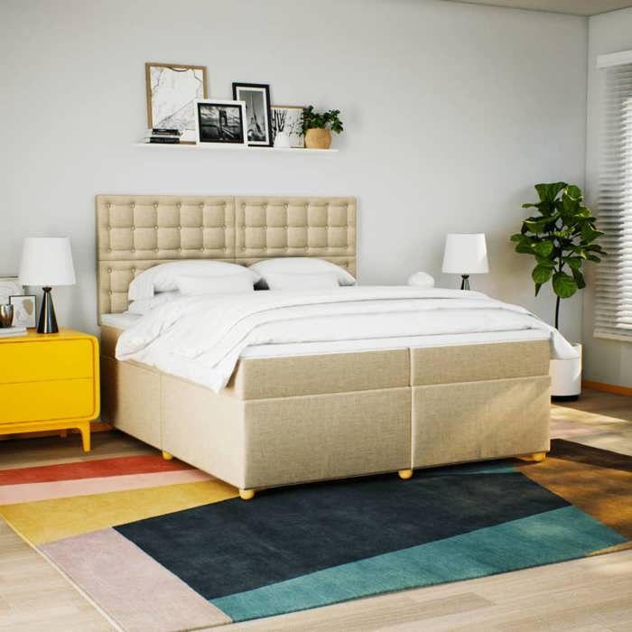 Maison Exclusive - Sommier à lattes de lit avec matelas Crème 200x200 cm Tissu