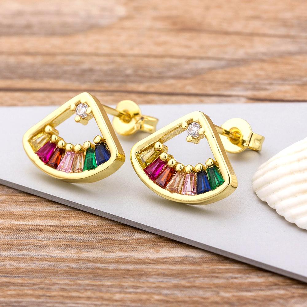 Fashion Female Luxury Crystal Round Stud Earrings Vintage Gold Color Wedding Party Jewelry Copper Zircon Crystal Stone Earrings