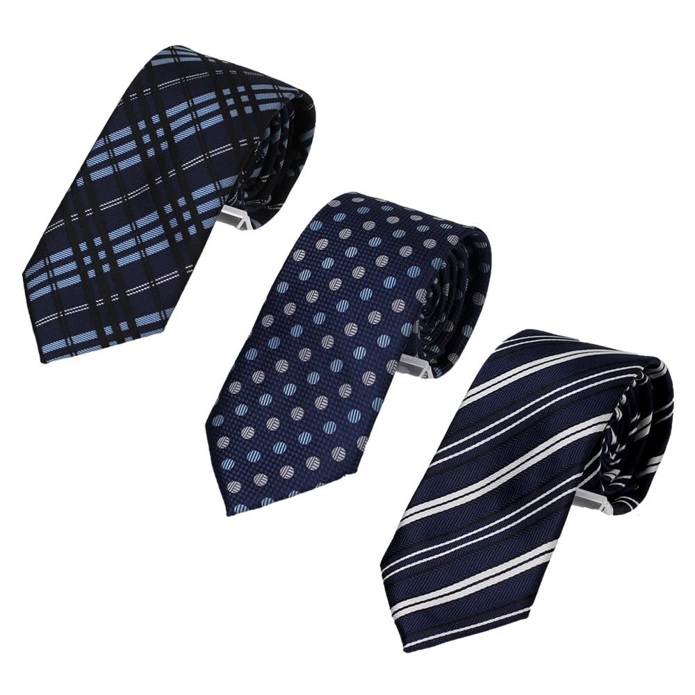(Atelier 365) atelier365 Men s Tie Set of 3 - Stylish, Popular, Business, Washable, Checkered, Striped, Dotted, Perfect for Weddings, Job Hunting,