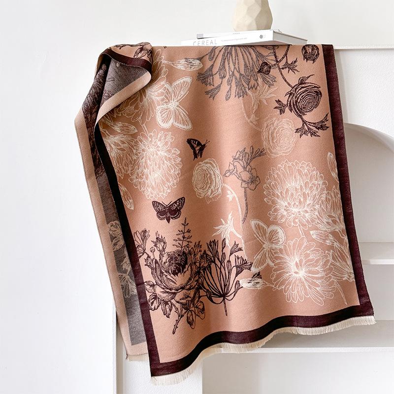 Plant Line Draft Girl Style Scarf Imitation Cashmere Scarf Winter High-end Warm Shawl