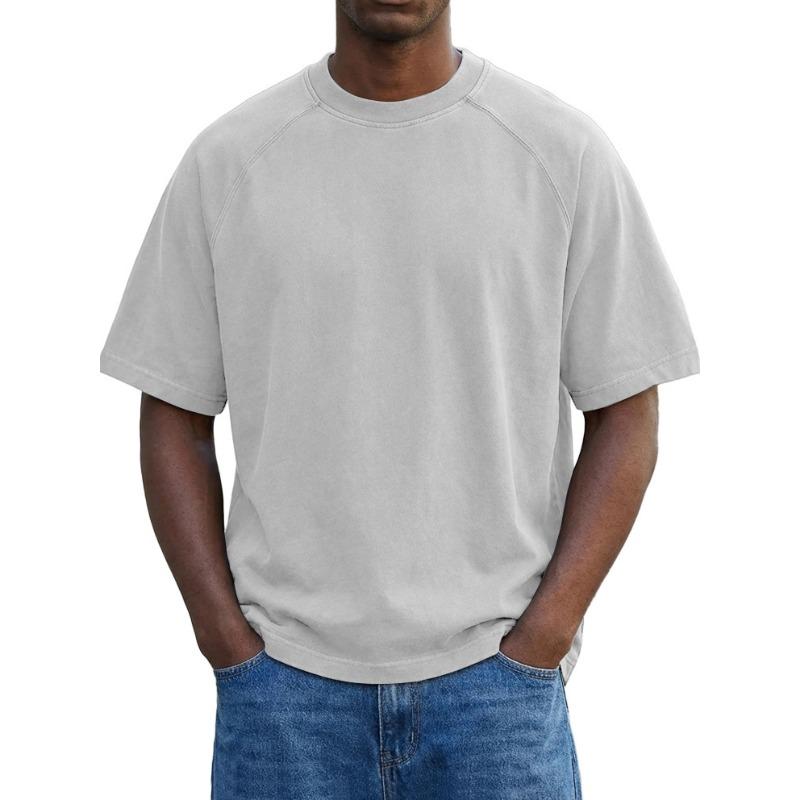 Herren Schwarzes gewaschenes Rundhals-T-Shirt Lockere Passform Kurzarm Lässiges einfarbiges Oberteil
