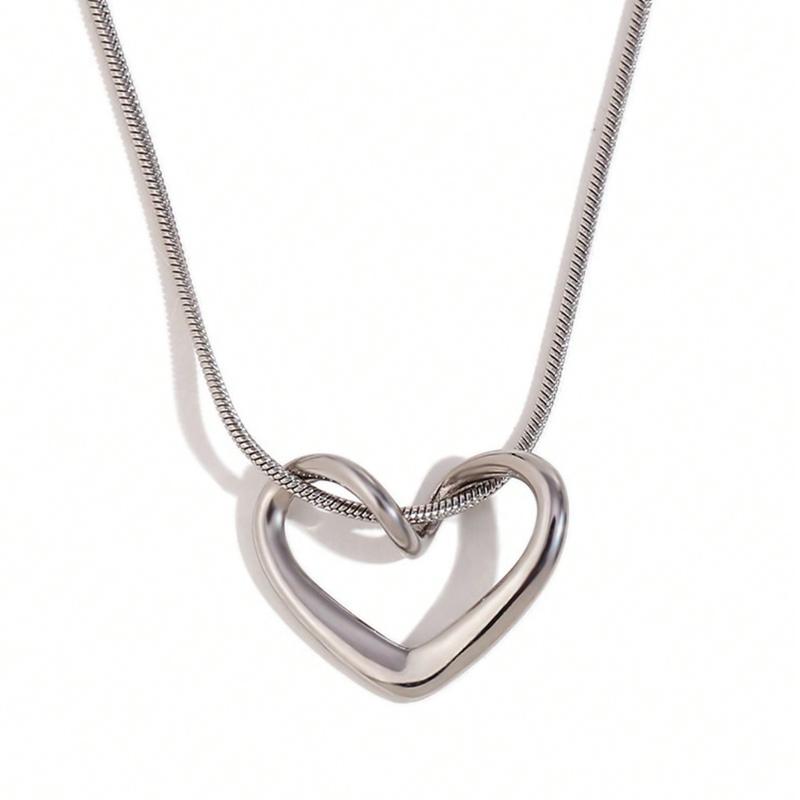 

1pc Minimalist Stainless Steel Chain Necklace, Hollow Heart Pendant, Delicate Necklace for Women серебряный