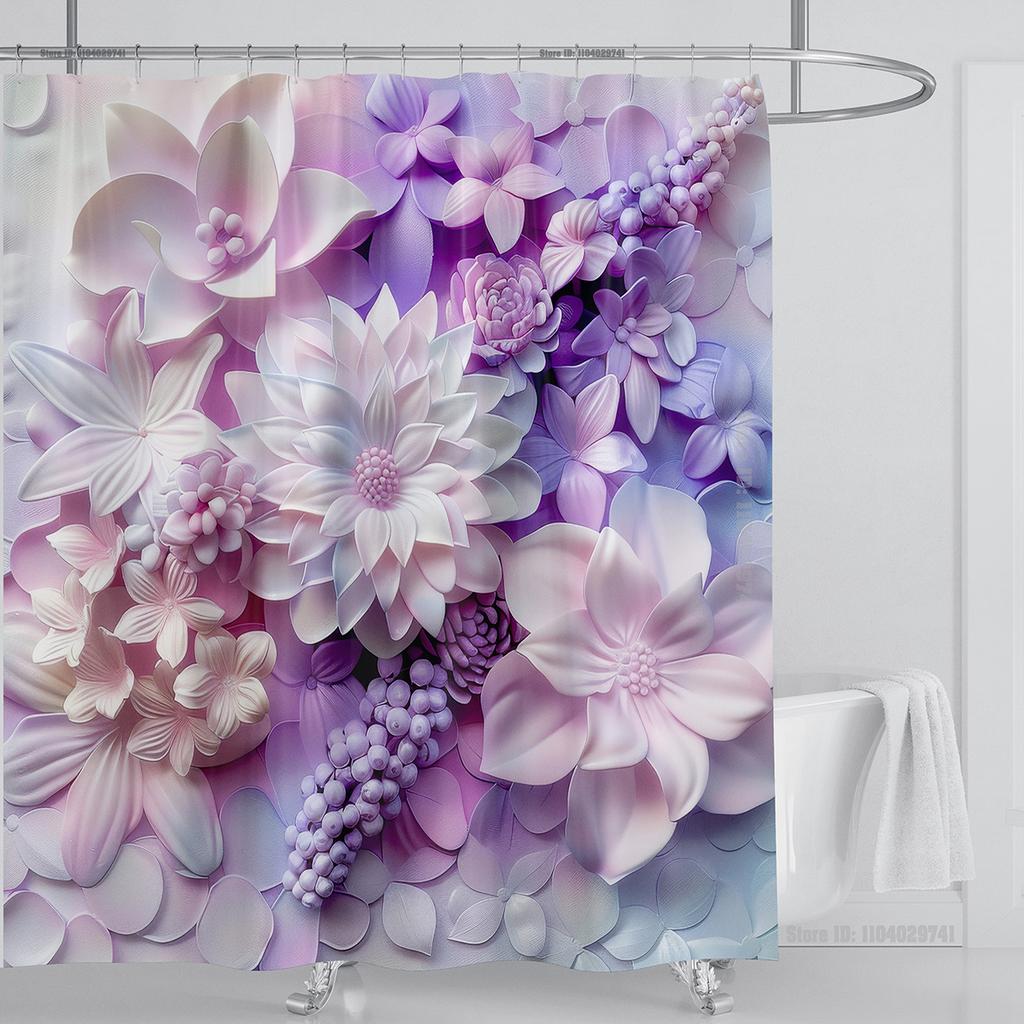 3D Red Floral Shower Curtain Set Pink Flower Design Fabric Bathroom Decor Waterproof Washable Shower Curtain Set with Hooks