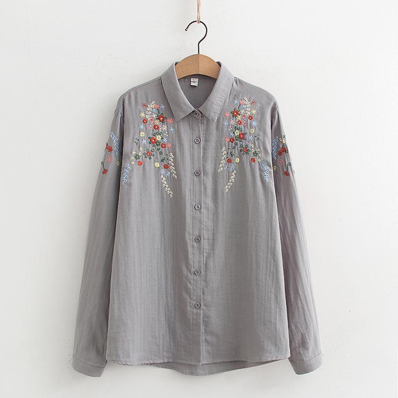 Spring Double Layer Yarn Embroidery Small Flower Bottom Shirt Blouse