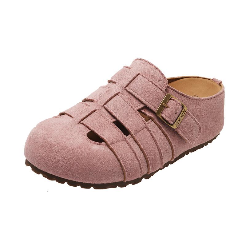 

Retro niche hollow bag head half slippers women s outer wear lazy one pedal thick-soled leather ugly cute empty Roman shoes 40