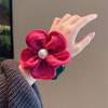 Hair Tie Handmade Satin Flower Decor Hair Tie with Imitation Pearls Large Elastic Soft Hair Band Autumn Winter Hair Accessories