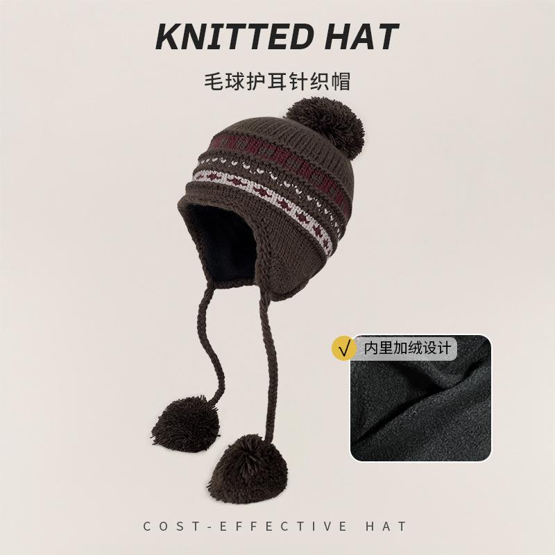Vintage Fair Island Hat Women'S Windproof And Cold-Proof Wool Hat Warm Ear Protector Lei Feng Hat Show Face Small Knitted Hat