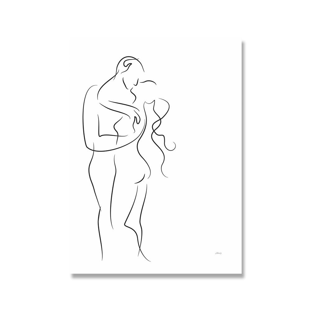 

Принт пара настенное искусство холст живопись рисунок линией пара рука любовь поцелуй плакаты и принты скандинавские картины декор гостиная 21*30cm No Frame