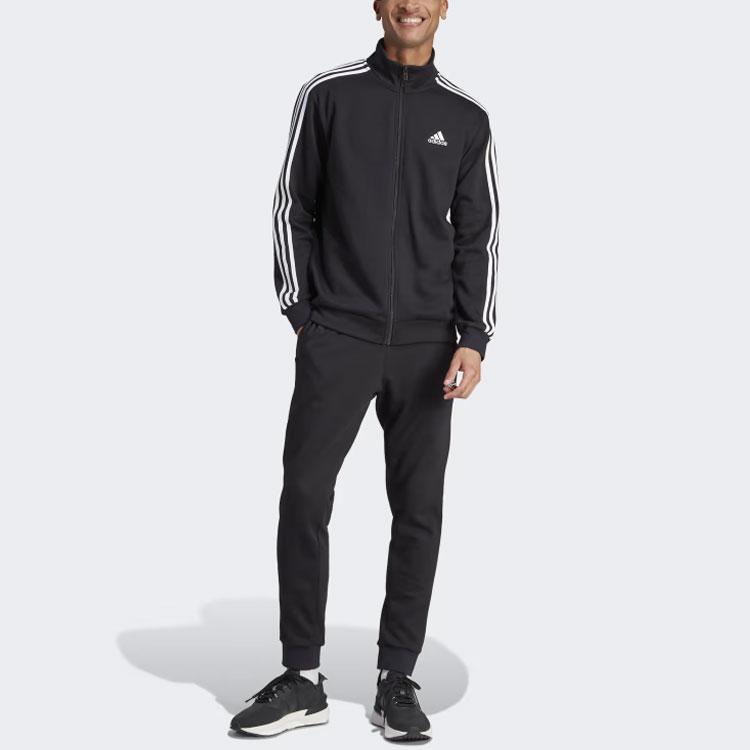 Adidas Basic 3-Stripes Fleece Track Suit Men Tracksuit Black IJ6067