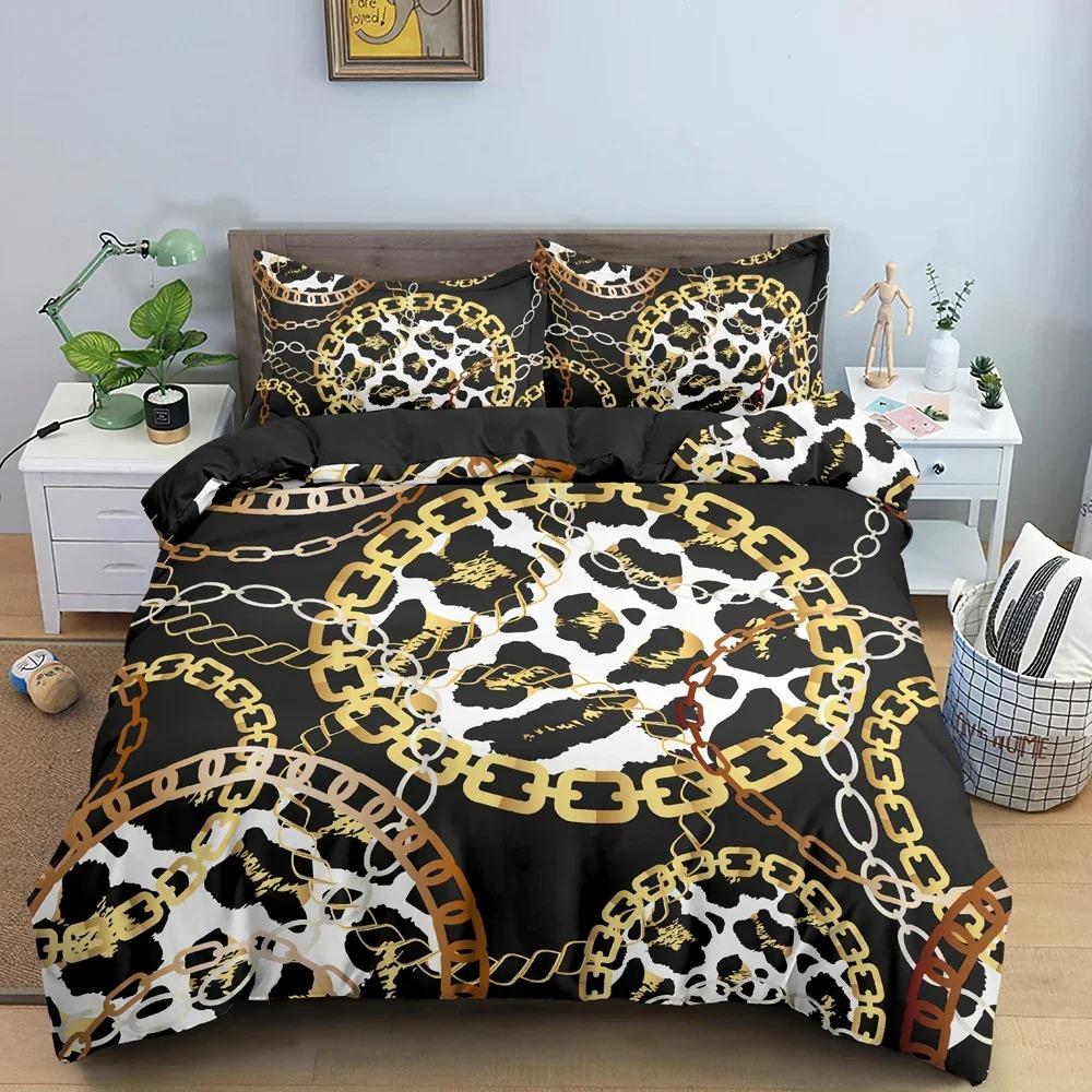 Gold Chains Duvet Cover Leopard Pattern Bedding Set Comforter Covers For Bedroom Twin King Size Soft Quilt Cover Home Textile