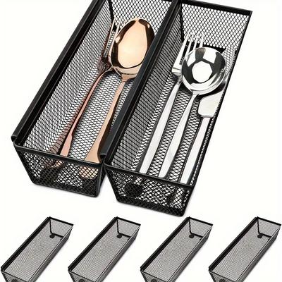 6pcs Expandable Kitchen Drawer Organizer for Cutlery and Silverware - Durable Metal, Lightweight Design with Interlocking Arms  (9.6x3x2 Inches)