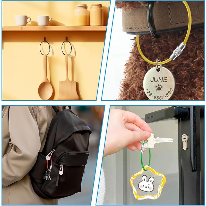 Stainless Steel Keychain Rope Outdoor Rubber Coated Key Ring for Camping Colorful Hanging Keychain 5pcs Durable Wire