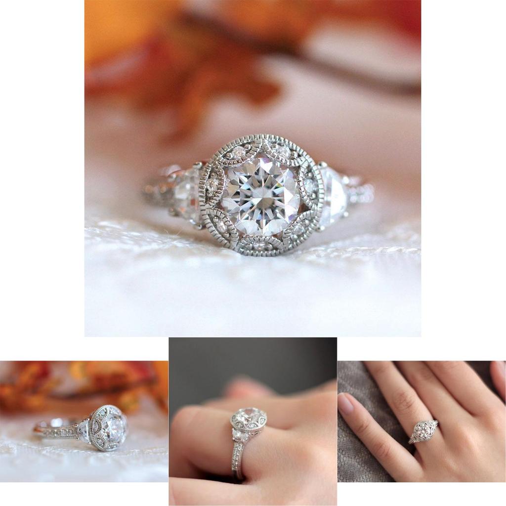 Elegant Silver Plated Ring With Round White Sapphire Rhinestone For Weddings