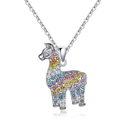Alpaca Necklace with Colorful Rhinestones - Shiny Cartoon Animal Pendant for Kids, Perfect Christmas Gift