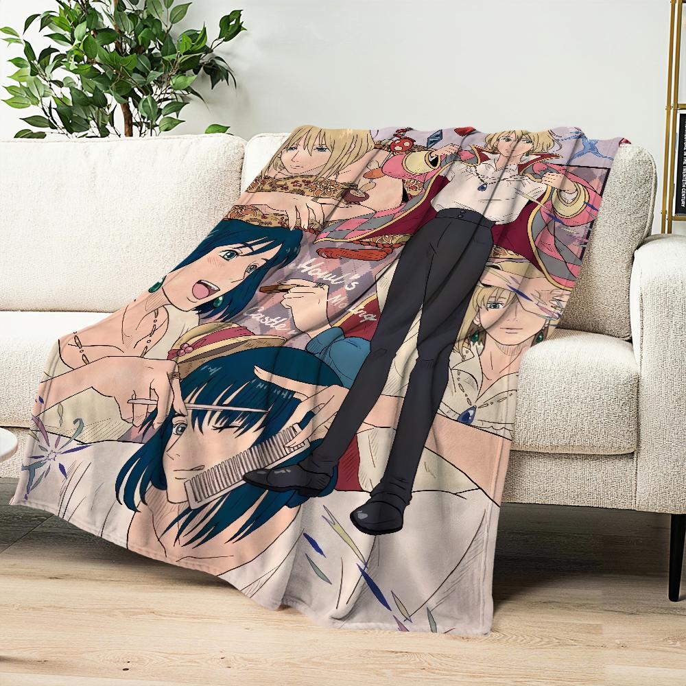 Anime film comfort warm soft plush blanket for sofa living room h-Howl's office bedroom travel Flannel gift m-Moving c-Castle