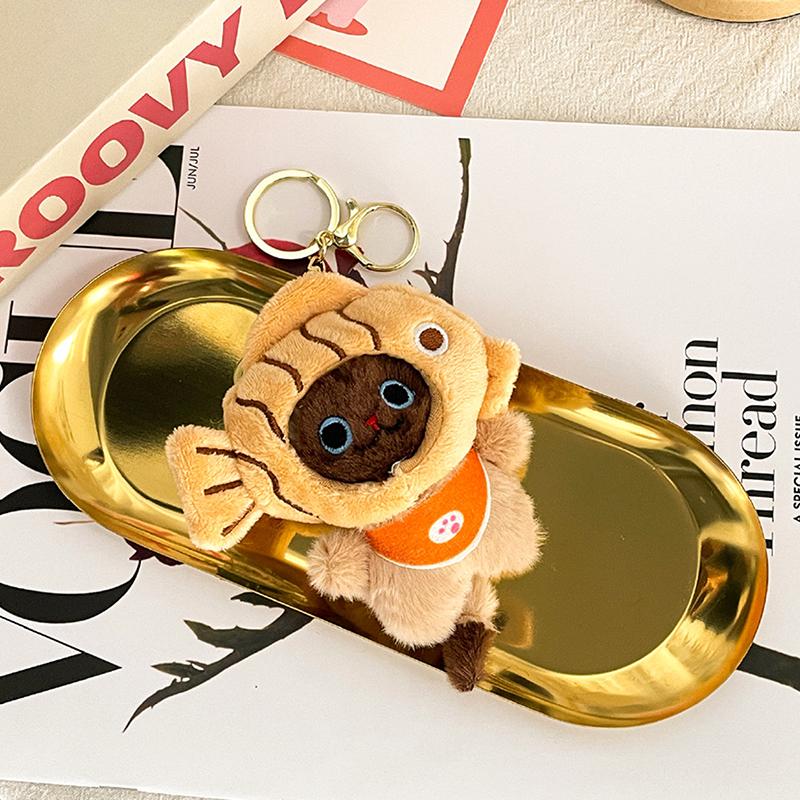 Taiyaki Headgear Plush Toy Keychain Cartoon Cat Soft Stuffed Doll Pendant Car Key Ring Backpack Bag Decor Kid Gift