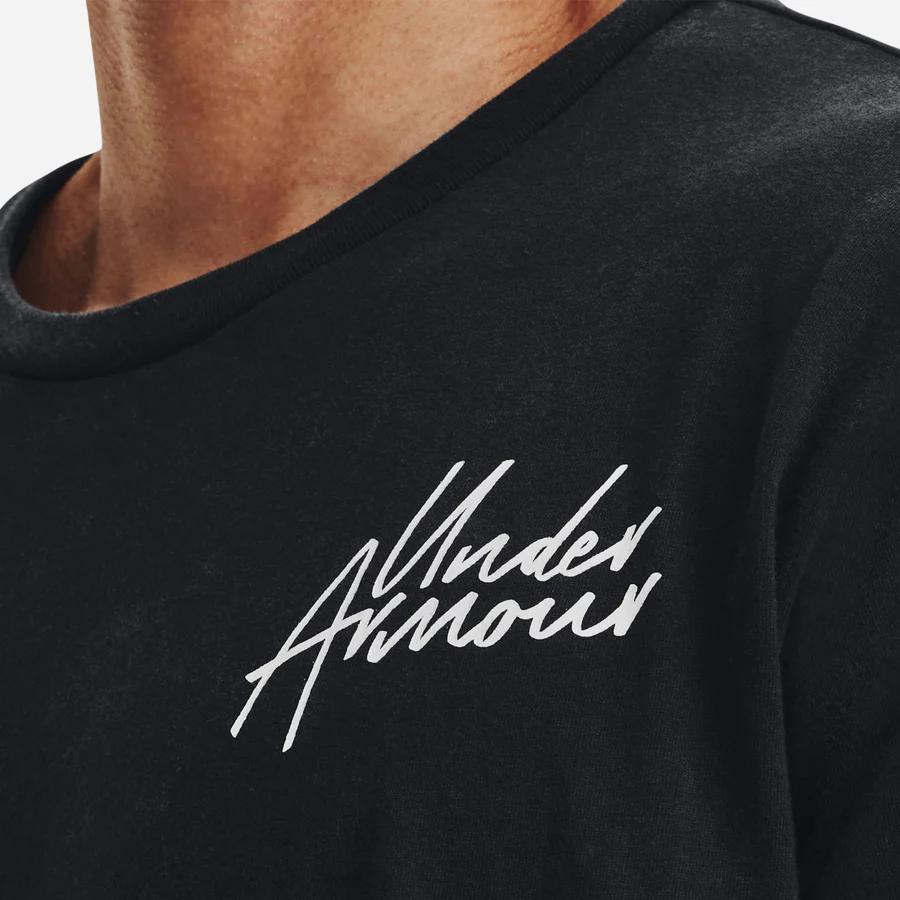 Under Armour Snow Wash Letter Print Crew Neck Short Sleeve T-Shirt Men Tops Black 1373871-001