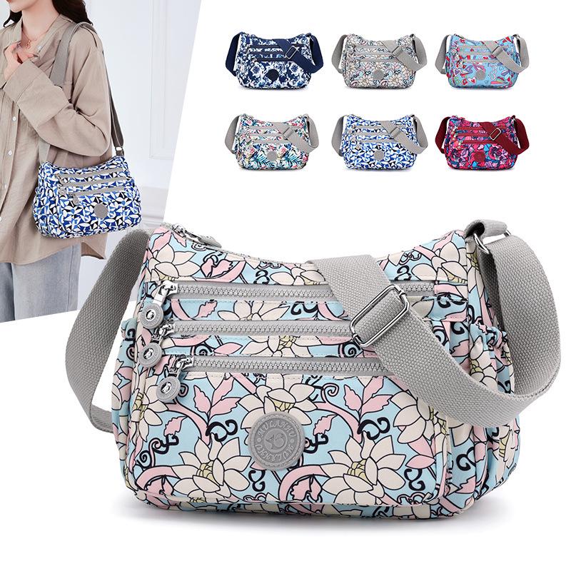 Printed Nylon Mom Bag - Oxford Cloth, Single Shoulder/Crossbody, Casual Lightweight Canvas Bag for Women