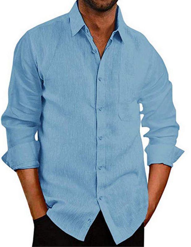 New Bestseller Men's Linen Shirt - Turn-Down Collar, Solid Color, Long Sleeve, Button-Up.