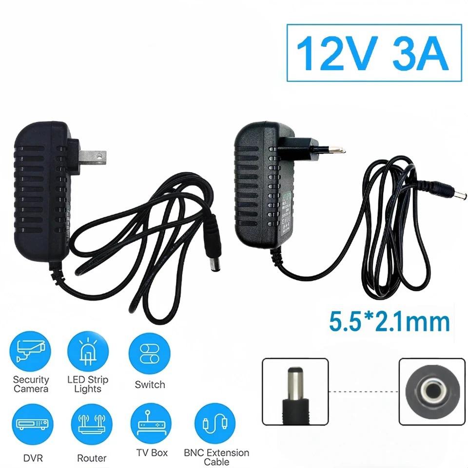 Power Supply AC 110-220V DC 12V 2A Universal Power Adapter Supply Charger EU US Adapter with LED Light for Camera Monitor