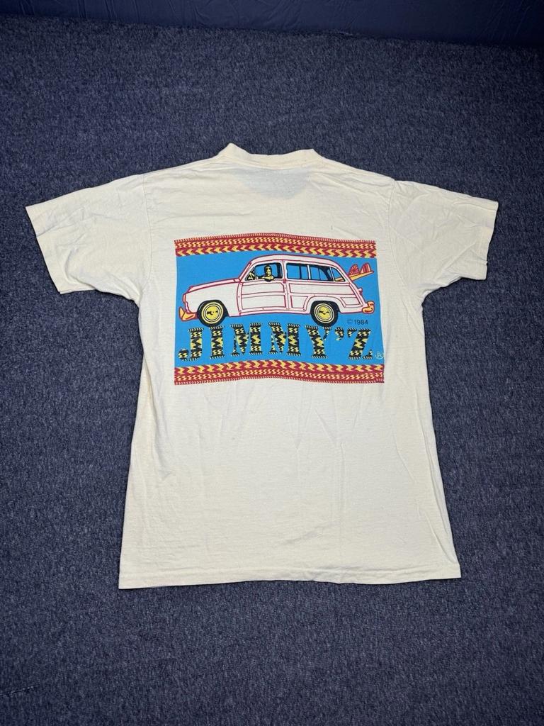 Jimmyz Surf Mens T Shirt M Beige 1984 Vintage Skate Double Sided Graphic