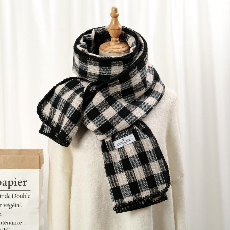 Fashion Korean Version Plaid Imitation Cashmere Scarf Winter Warm Thickened Contrasting Color Student Couple Scarf Long Scarf