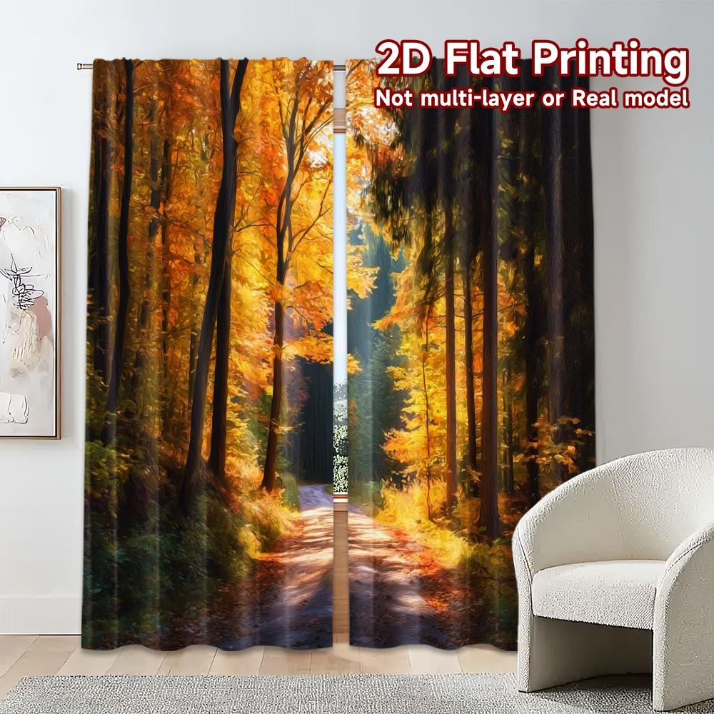 Set Of 2 Modern Flat Printing Curtains Without Rod Autumn Trail Curtain Fabric Durable Polyester Gifts