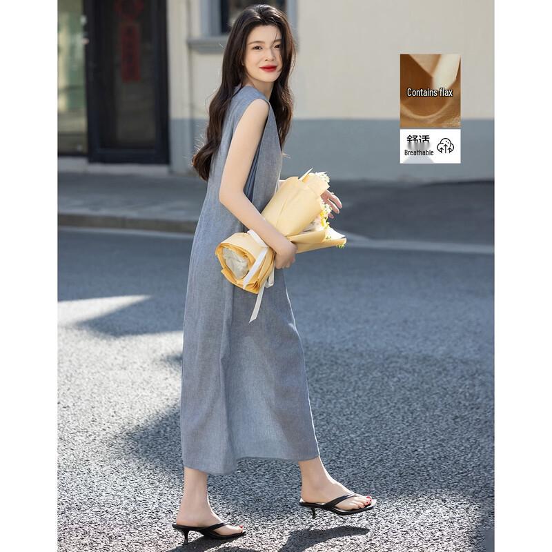 Demana Linen Blend Sleeveless Faux Two-Piece Dress XL