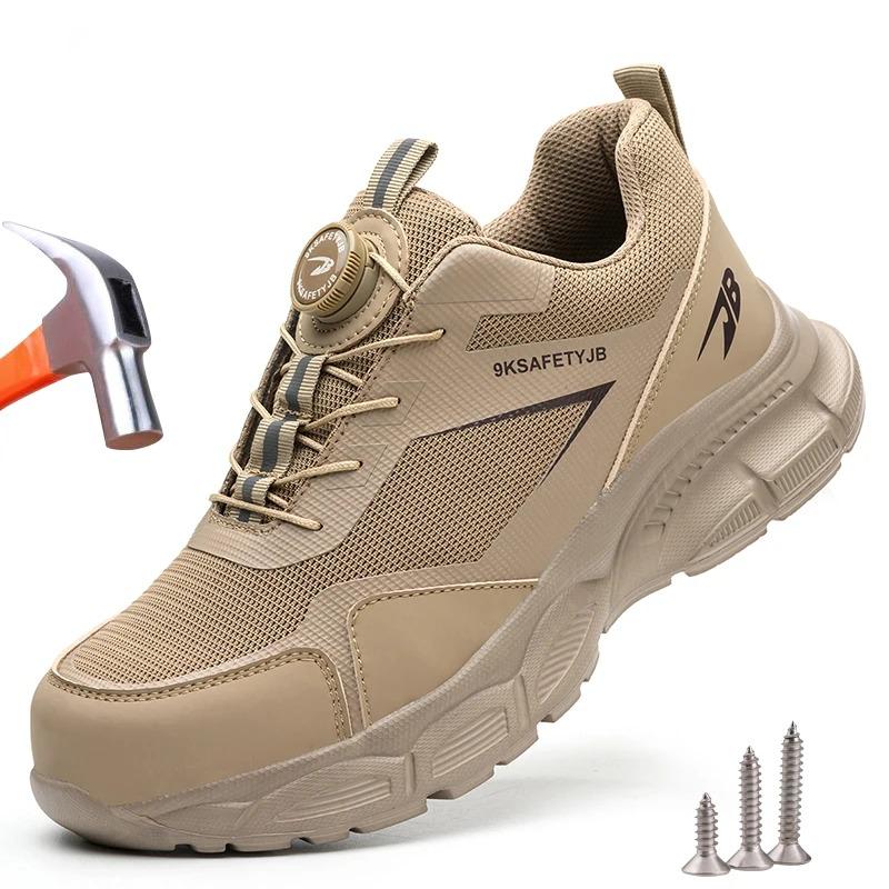 Fashion Breathable Work Shoes For Men Anti-smash Anti puncture Safety Shoes Men boots Rotating Button Indestructible Shoes Male Sneakers
