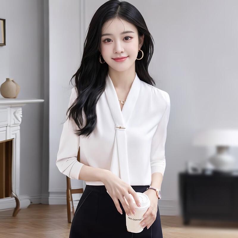 Women s Long Sleeve Ribbon Collar Blouse XL