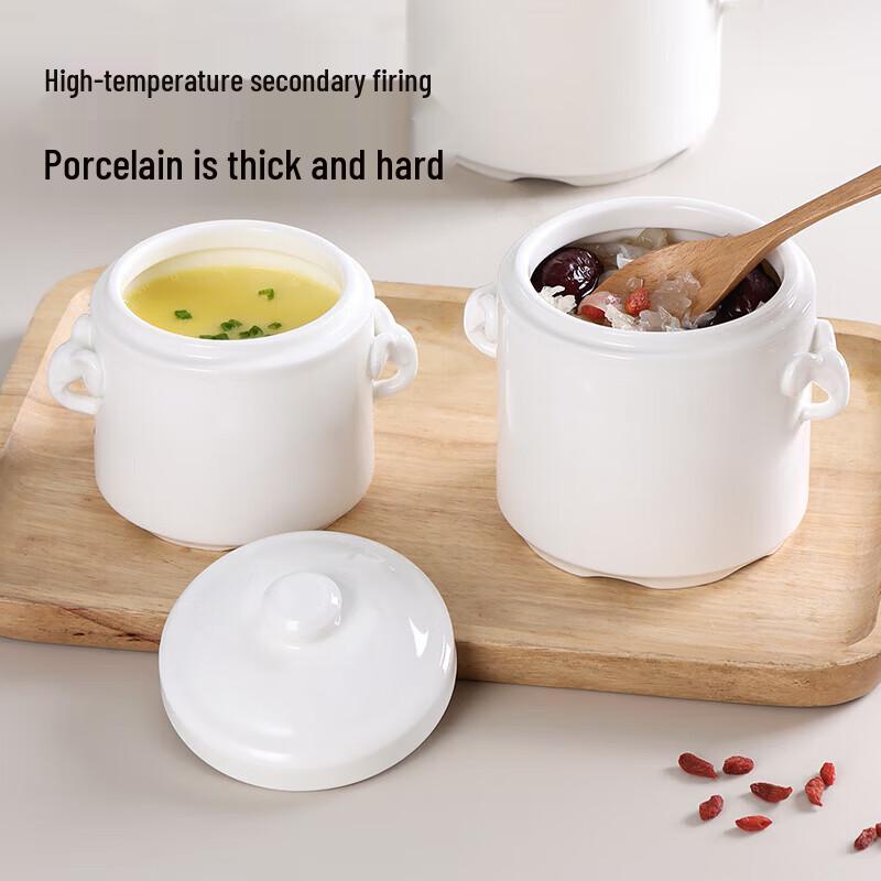 Baijie Ceramic Double-Lid Double-Boiler Stew Pot