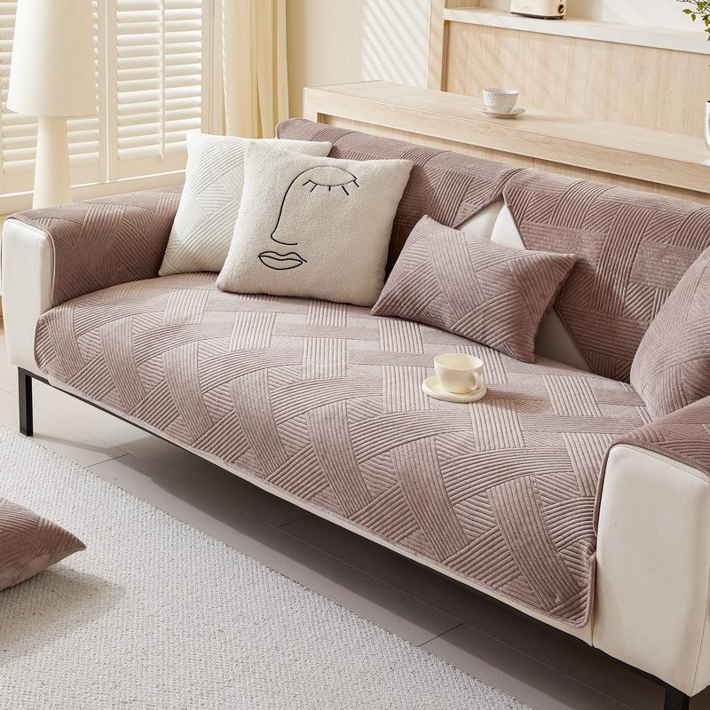 Plush Sofa Cushion Winter Thickened Plush Simple Modern Four-Season Seat Cushion Combination Non-Slip Leather Sofa Cover Cover Cloth
