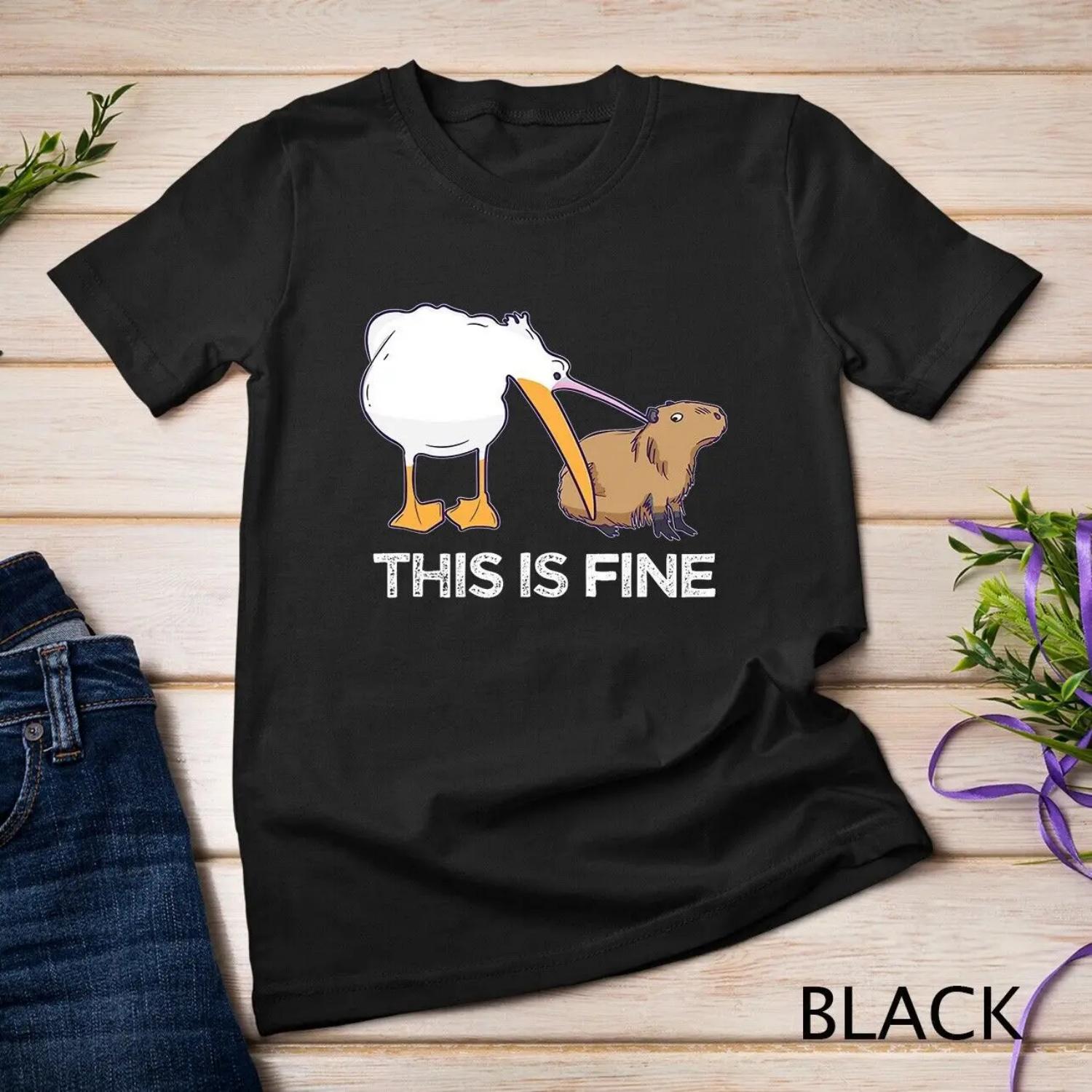 This is fine Meme funny Capybara dog Pelican Nihilism Joke T shirt S
