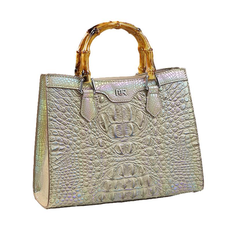 Crocodile Print Bag, High-end Style, Bamboo Joint Hand-held Tote Bag, Versatile Leather Women's Bag