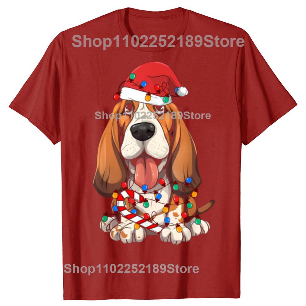 

Funny Basset Hound Christmas Lights Dog Lover Xmas Tshirts Men Women Fashion Casual Tshirt 100 Cotton Loose Oversized T Shirt S