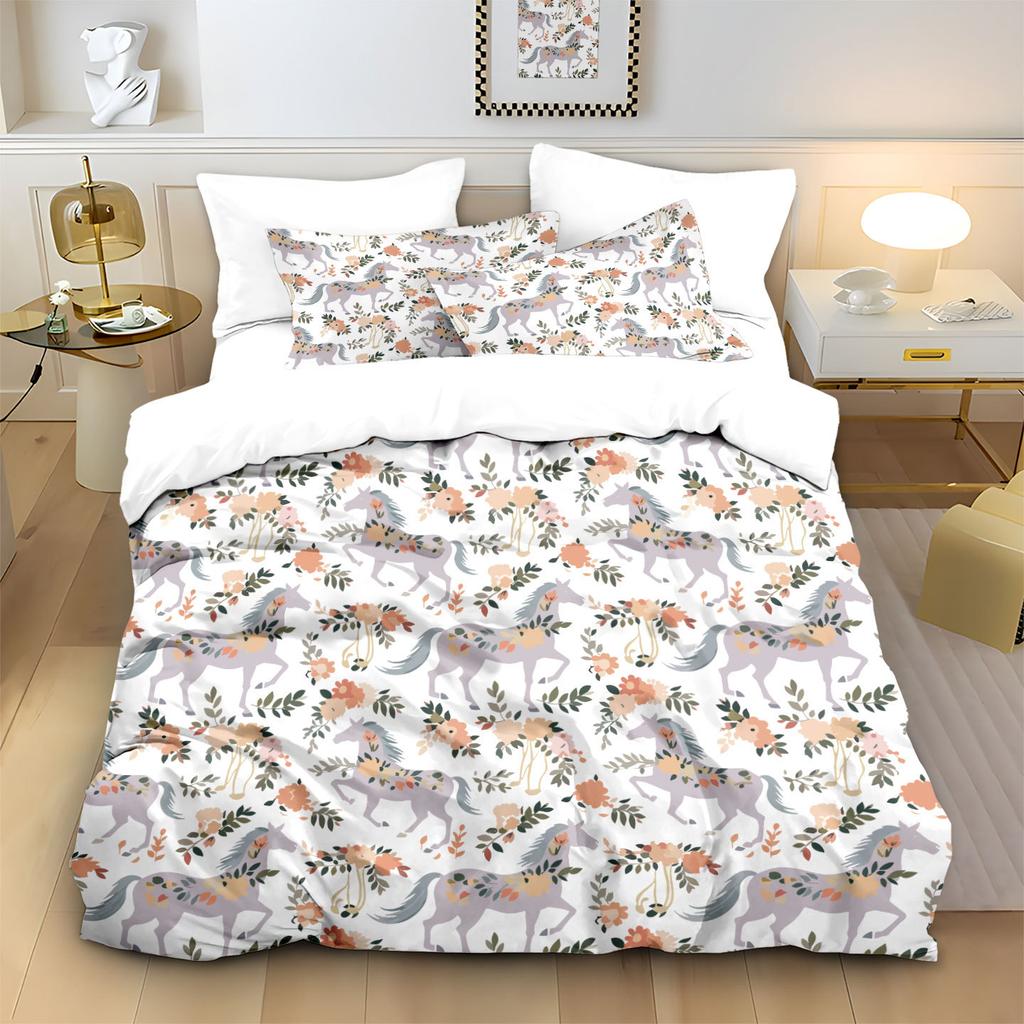 Home Textile Three-Piece Quilt Cover Horse 3D Digital Printing Kit Horse Thickened Abraded Cloth Pillowcase Quilt Cover