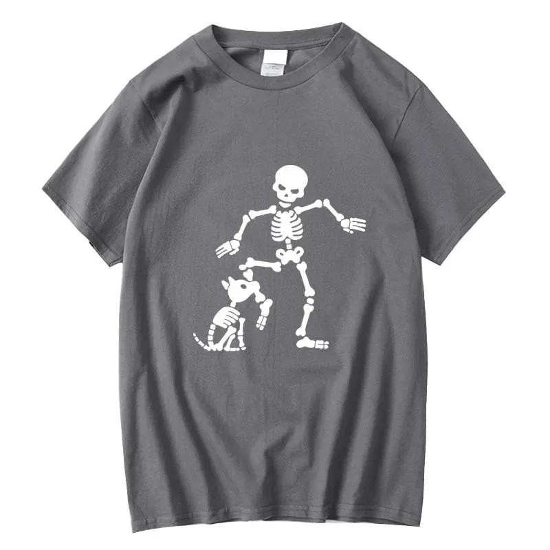 Men's T-shirt 100% Cotton Funny Skeleton Printed Casual Cool Men T Shirt O-Neck Male T-Shirt Tops Tees Men Clothing