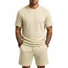 Men S Casual Short Sleeve Round Neck Jacquard Towel Texture Set