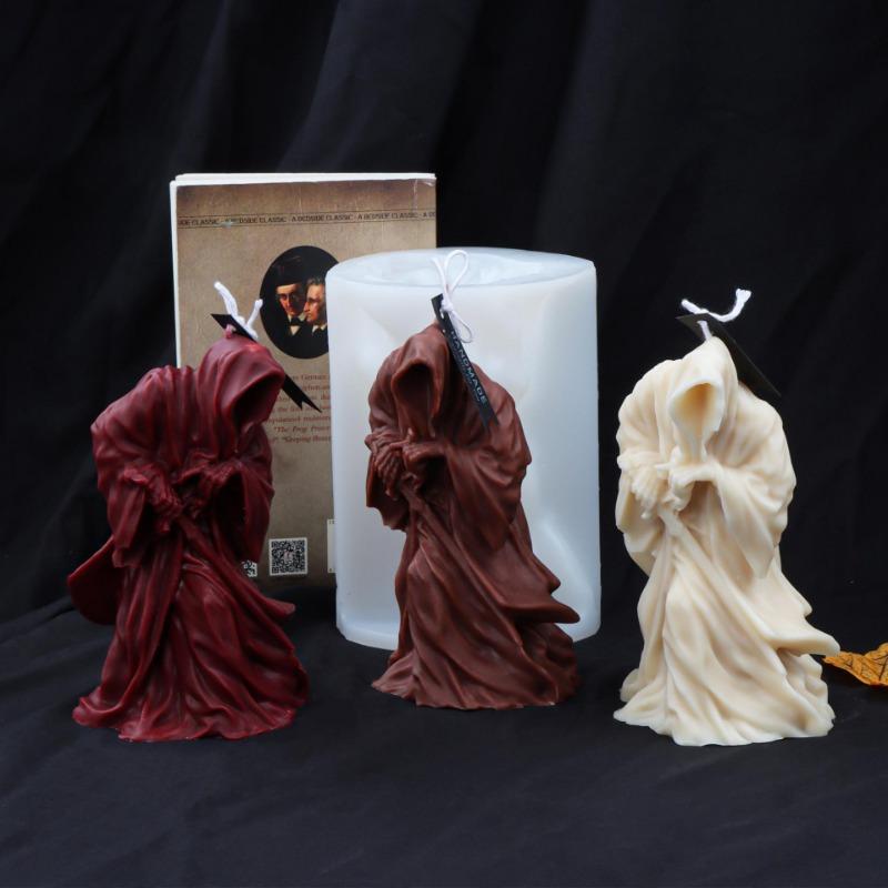 1pc Halloween Draw The Knife Death Silicone Candle Mold DIY Handmade Aromatherapy Gothic Terror Skull Candle Plaster Soy Wax Soap