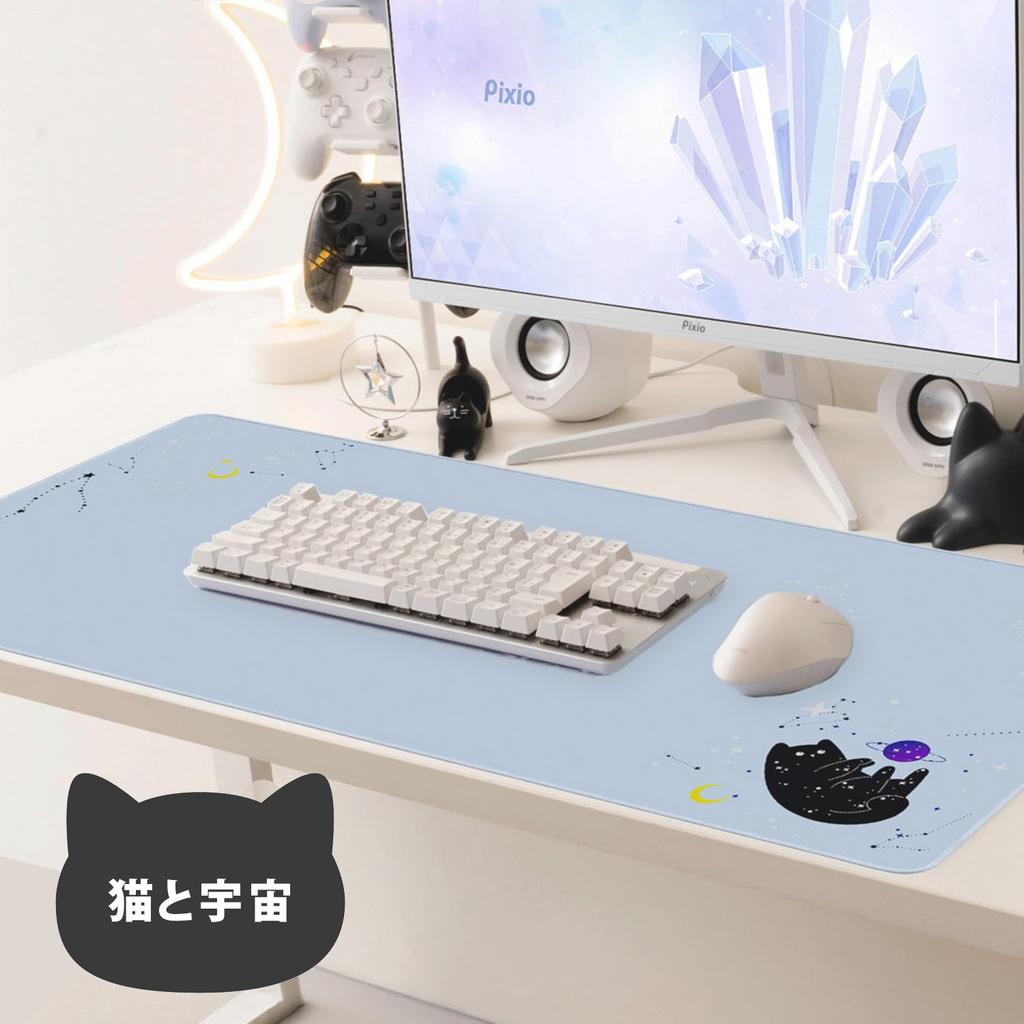 Pixio Gaming Mousepad XXL Cat and Space Design Large Game Rubber Surface Keyboard Pad PXMP008XXL Non-Slip