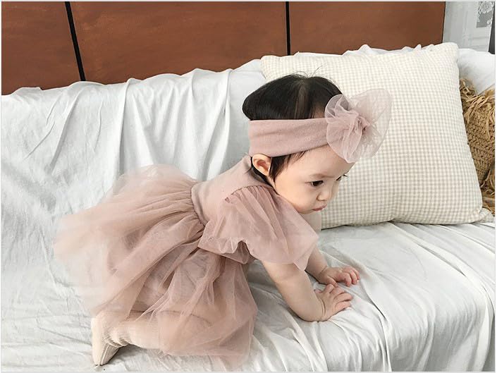 Baby Einteiler Halber Geburtstag Schreinbesuch Kleid Mädchen Festkleid Tüll Haarband Baby Hochzeit 1 Jahr 100 Tage [germeyshop] (Rosa, 80cm)