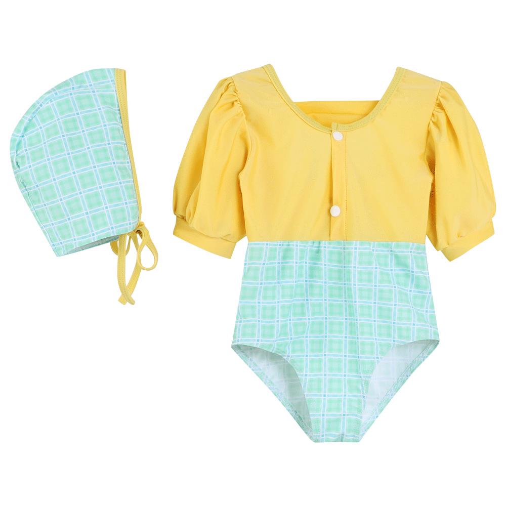 

Новый детский купальник в клетку с пышными рукавами в корейском стиле 140