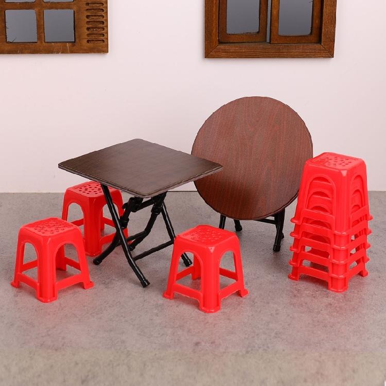1/12 Scale Doll House Furniture Foldable Dining Tables 8 Stools Restaurant Scene Setting Accessories for Kids Craft Model