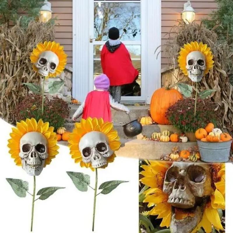 Sunflower Horror Skull Craft Decoration Simulation Flower Halloween Decoration Garden Simulation Flower Ornaments Gardening
