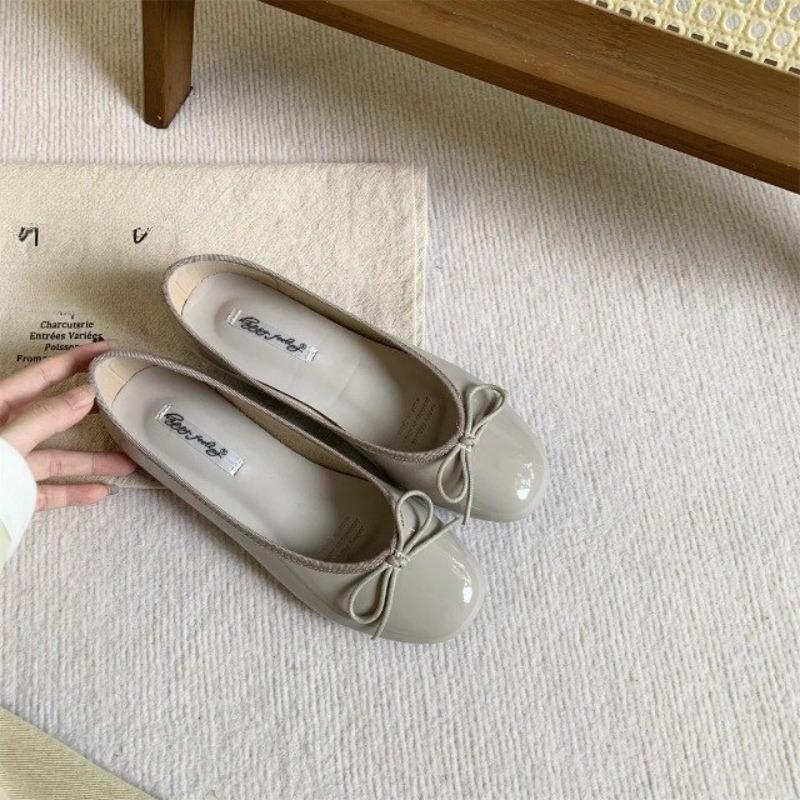 Mode Französische Ballerinas Damen Weich Flach Eckige Zehen Schleife Frühling und Sommer Neu Bohnenschuhe
